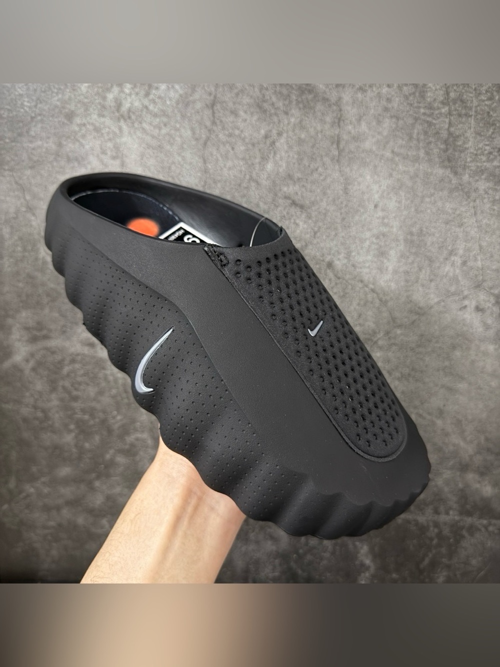 Nike Black Slip-On Perforated Clog with Silver Swoosh